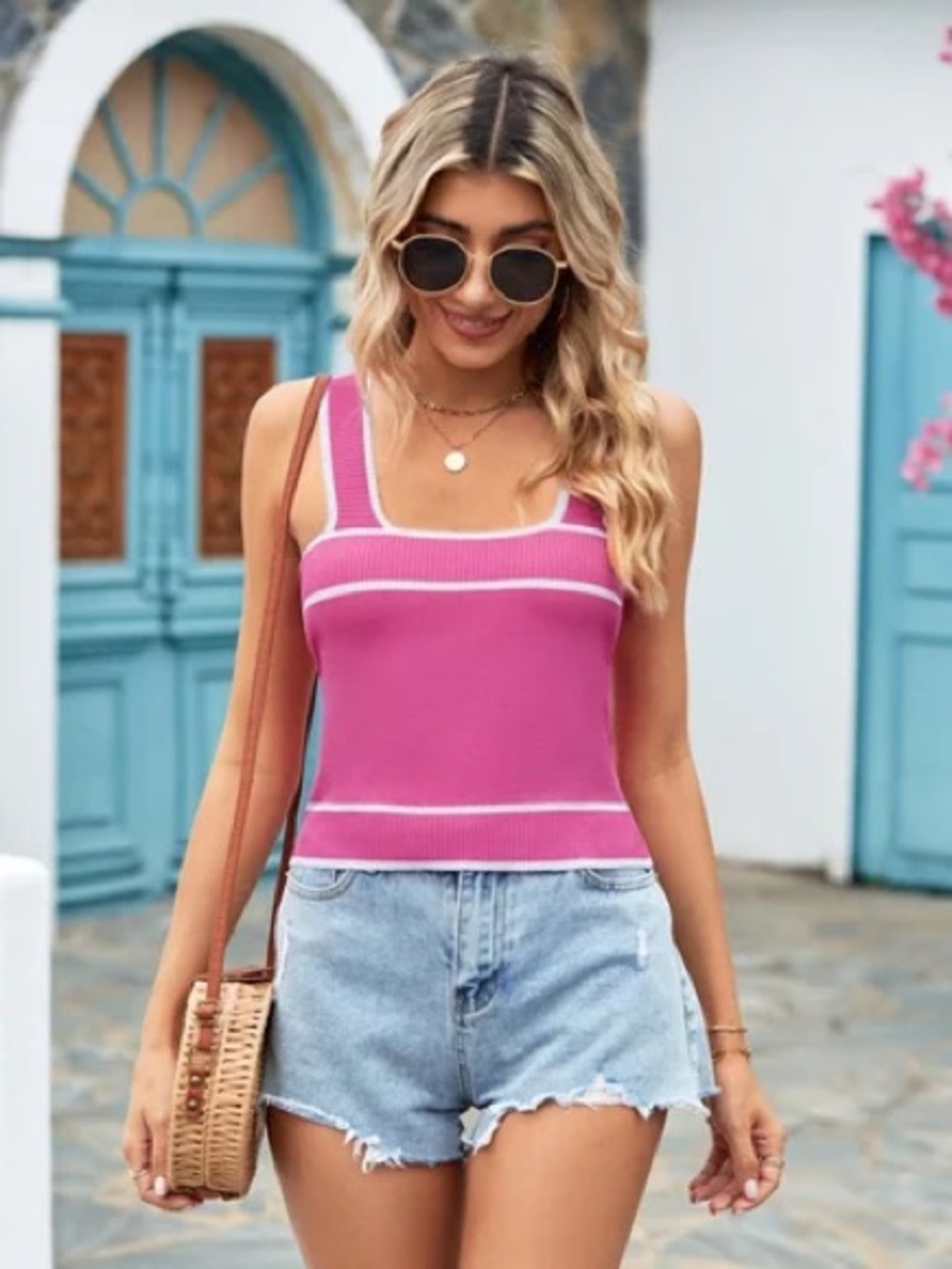 Vici Skylar Rose Fuschia Pink Knit Crop Tank Size Medium